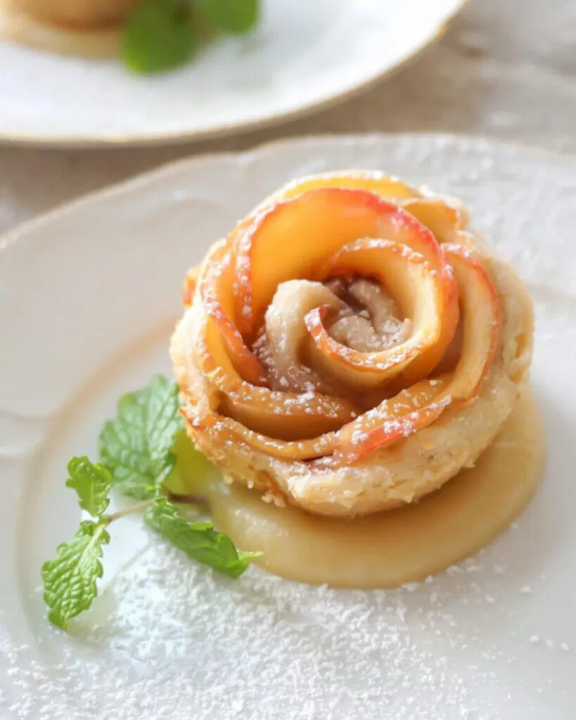 Apple Roses Drenched in Rum Caramel Sauce